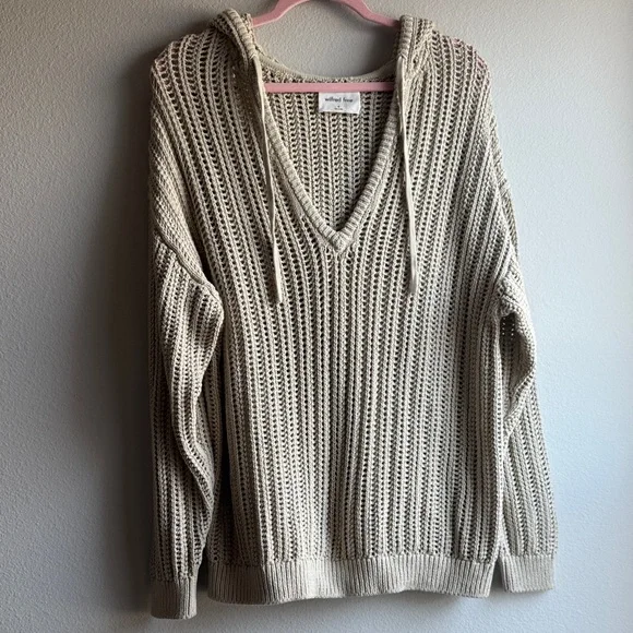 Aritzia Wilfred Free Cardan Hoodie Relaxed cotton knit hoodie Mullein Beige - Picture 2 of 5